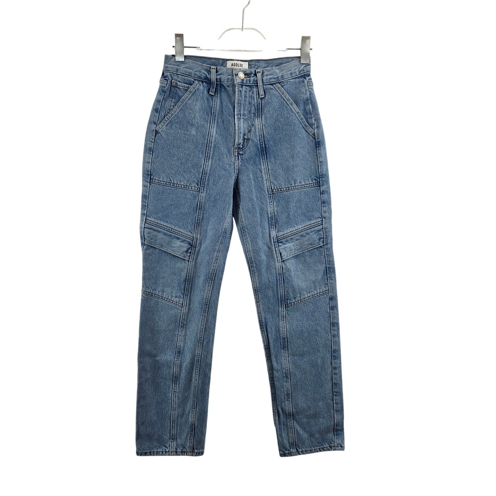 AGOLDE Cooper Cargo High‎ Rise Straight Leg Crop Jeans Light Medium Wash Size 24
